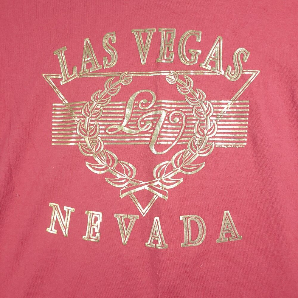 VINTAGE Las Vegas Nevada Tshirt Red Gold Size 2XL Anvil USA Cotton Single Stitch